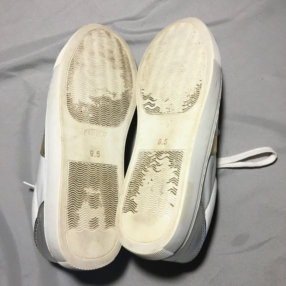J Crew womens sneakers white w/ silver and gold stripes Size 9.5 - Picture 6 of 8